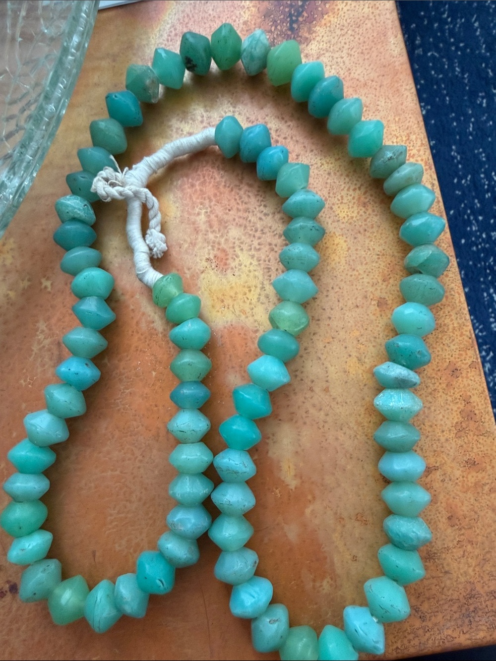 Vintage Handmade uranium Turquoise color  Beaded Necklace - Women Jewelry